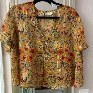 Vintage Victoria Secret Tapestry Split Button Down Gold Tag Short Sleeve